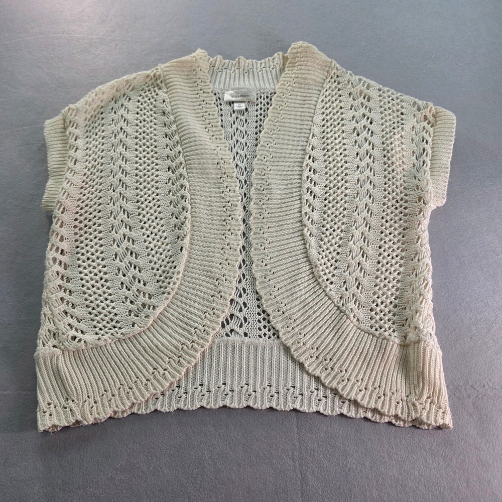 Dressbarn Cream Crochet Bolero Shrug Cardigan XL Cottagecore Boho Made USA